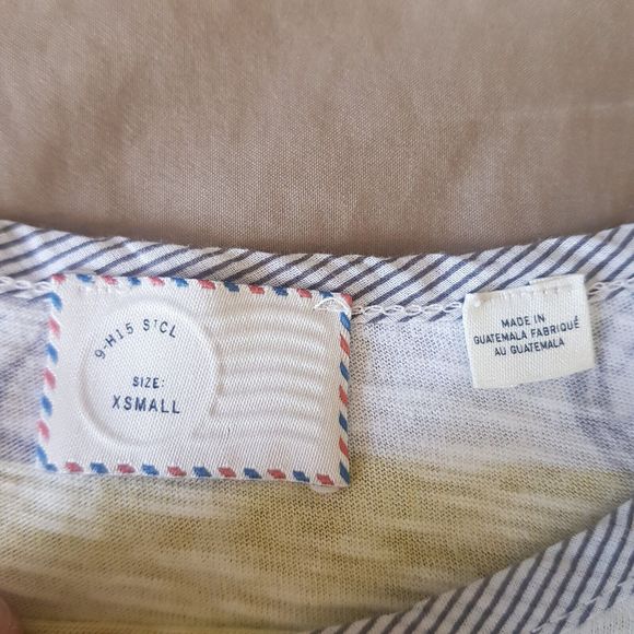 Postcard  Womens Blouse Size XS Yellow Striped Print Button Antropologie Spring - Picture 8 of 12